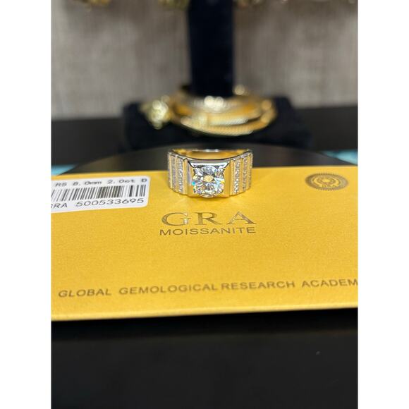 Sz. 10 - 2CTW Moissanite Silver Ring w/ GRA Cert. - Picture 3 of 6